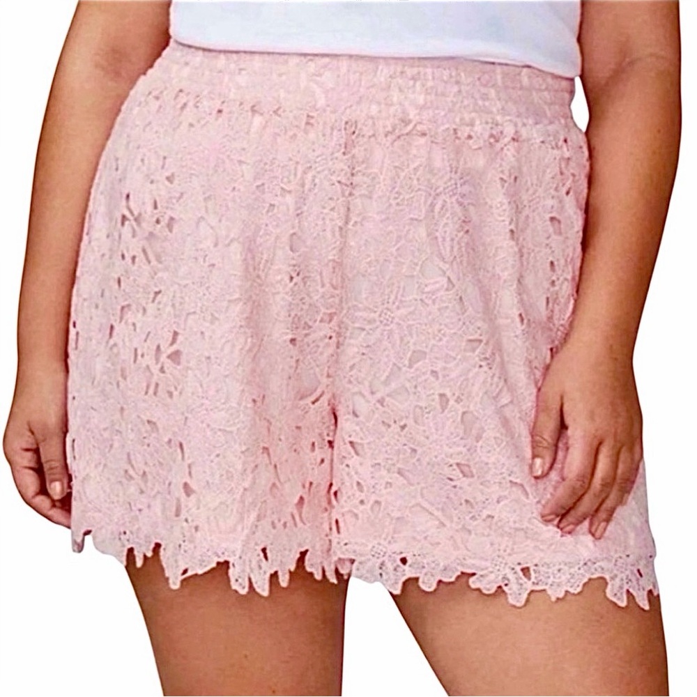 Lane Bryant Pink Crochet Lace Elastic Waist Shorts 22/24